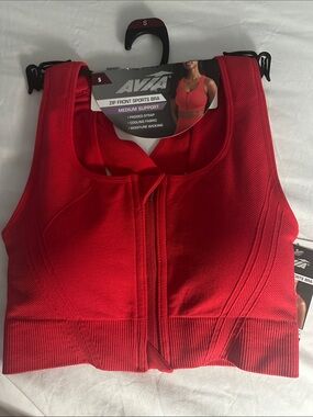 Avia Red Front-Zip Medium Support Sports Bra